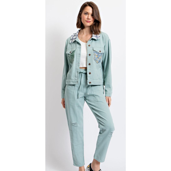 Easel EB50159 - Medium - Washed Twill Pants - Sage Blue - Picture 1 of 3